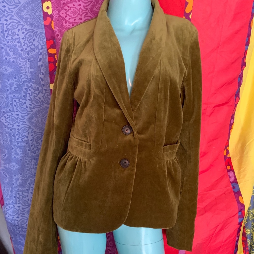 Like New! Worn once J. Crew Tall olive MOSSY GREEN velvet jacket blazer